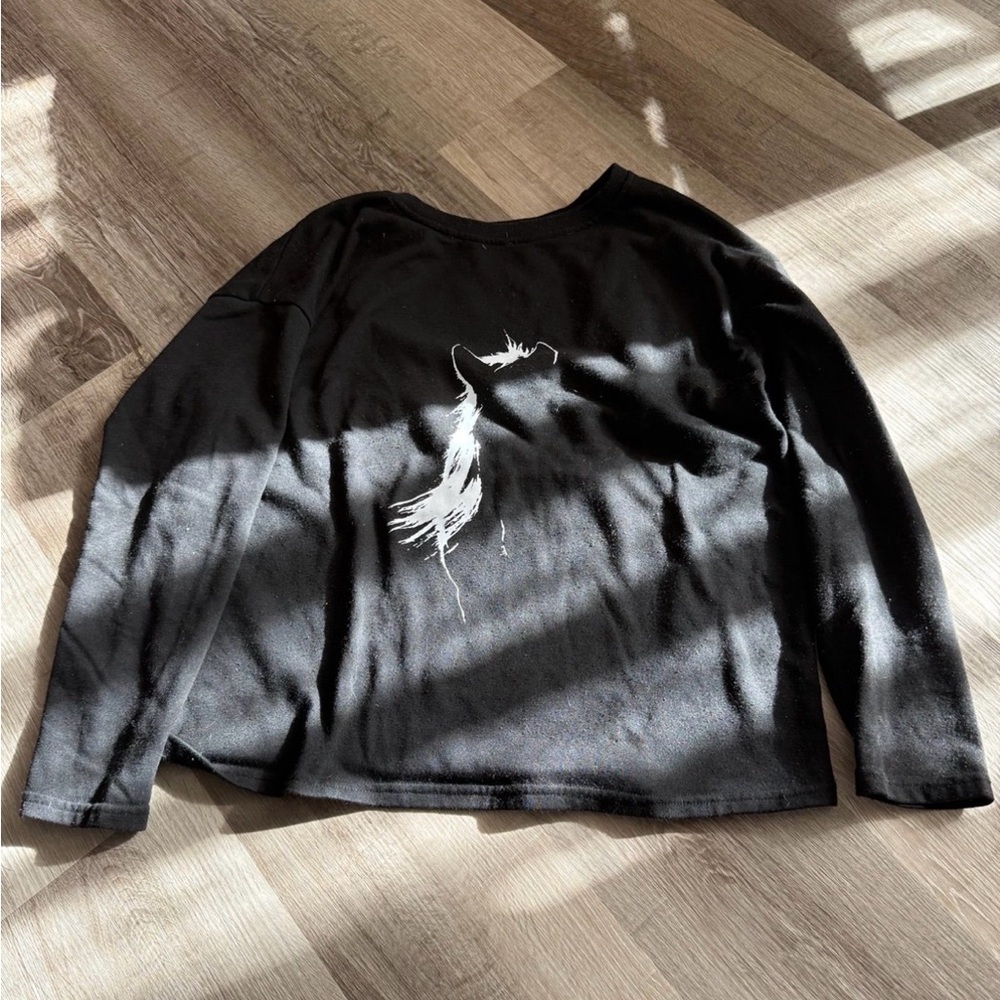 Black Long Sleeve Top with White Horse Graphic